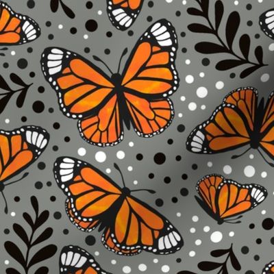 Large Scale Orange Monarch Butterflies on Pewter Grey