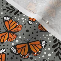Medium Scale Orange Monarch Butterflies on Pewter Grey