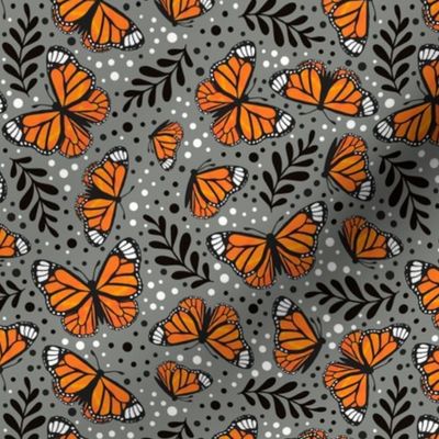 Medium Scale Orange Monarch Butterflies on Pewter Grey