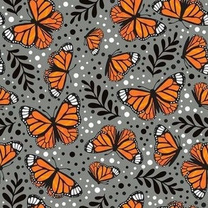 Medium Scale Orange Monarch Butterflies on Pewter Grey