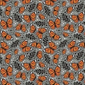 Small Scale Orange Monarch Butterflies on Pewter Grey