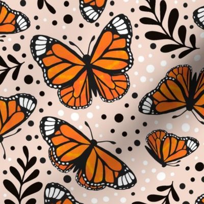 Large Scale Orange Monarch Butterflies on Blush