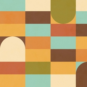 MEDIUM - 70s Retro  geometric pattern - Earthy, turquoise & orange
