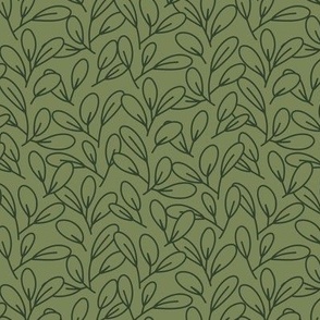 Small - Minimal botanical leaves pattern in Olive and Dark Green