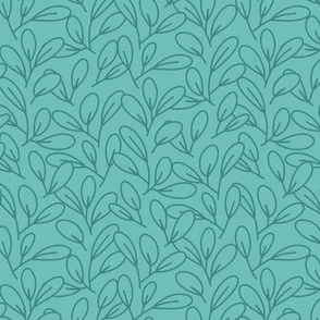 Small - Minimal botanical leaves pattern in Blue-Green