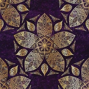 Zendoodle Gold Mandala Flower Pattern on Violet Background