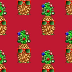 Large Tropical Christmas Pineapple Warm Xmas on Red
