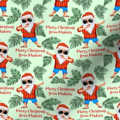 Small Dabbing Beach Santa Claus in a Aloha Shirt Madeira Monstera Leaves