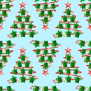 Small Christmas Tree Holiday Sea Turtles on Cool Blue