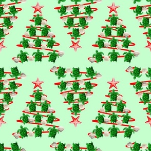 Small Christmas Tree Holiday Sea Turtles on Green
