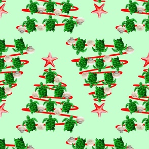 Large Christmas Tree Holiday Sea Turtles on Green