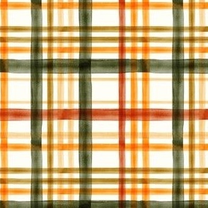 (med scale) Fall Plaid - Watercolor - thanksgiving - orange & green - C22