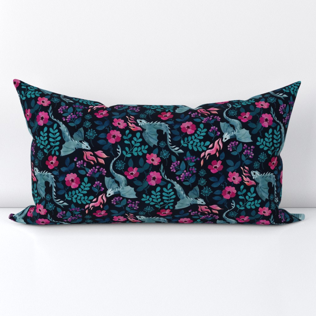 Dragons floral in dark jewel tones small