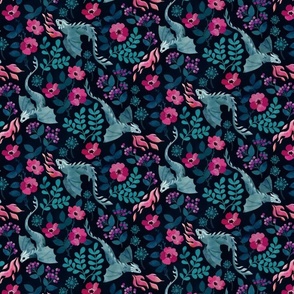 Dragons floral in dark jewel tones small