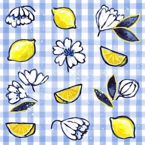 Peonies, Citrus, and Gingham Watercolor Pattern