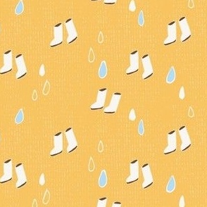Small - Splash in Puddles - Yellow - White Rainboots - Blue Rain