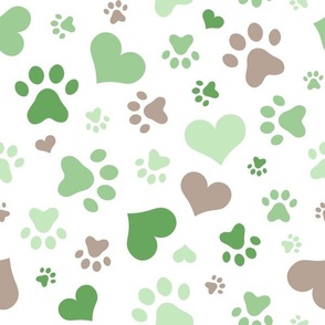 Green Hearts and Paw Prints - Medium Scale