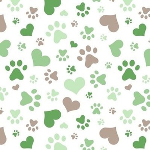 Green Hearts and Paw Prints