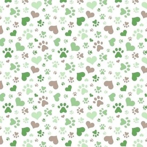 Green Hearts and Paw Prints - Small Scale