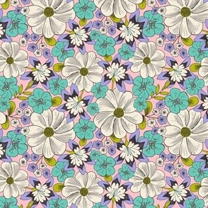 Blooming Garden - Retro Floral Pink Purple Ivory Small Scale