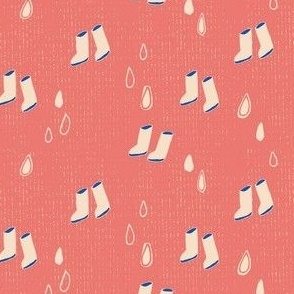 Small - Splash in Puddles - Red - Beidge Rainboots - Retro