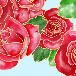 Red Roses with Gold - Digital Watercolor 