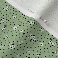 Mitzi Ditzy: Black & Mossy Green Tiny Floral, Dotted Floral