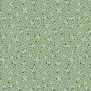 Mitzi Ditzy: Black & Mossy Green Tiny Floral, Dotted Floral