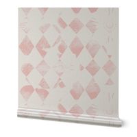 geometric harlequin sky with sun and clouds pink and cream