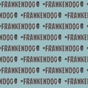 (M Scale) Boho Halloween Frankendog Text Straight on Blue