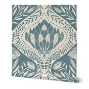 Artichoke and Daisy Ogee in Teal and Natural Cream