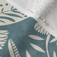 Artichoke and Daisy Ogee in Teal and Natural Cream