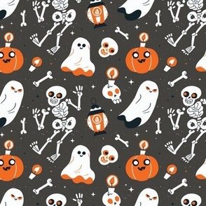 Ghosts Pumpkins and Skeletons
