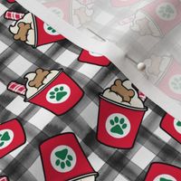 Pup Peppermint treat coffee cups  -  Christmas Dog Coffee Treats - red cups on black  plaid - LAD22
