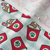 Pup Peppermint treat coffee cups  -  Christmas Dog Coffee Treats - red cups on mint plaid - LAD22