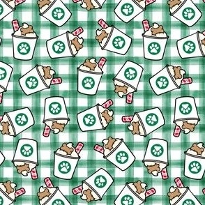 (small scale) Pup treat coffee cups  - Peppermint Christmas Dog Coffee Treats - Green plaid - LAD22