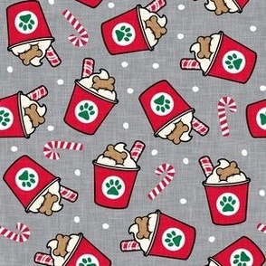 Christmas dog coffee treat -  peppermint - grey with candy canes - Holiday dog - LAD22