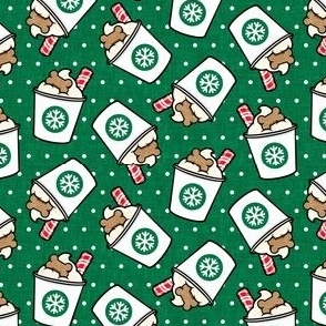 Pup Peppermint treat coffee cups - Christmas Dog Coffee Treats - green w/polka dots - LAD22