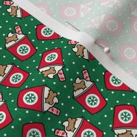 (small scale) Pup Peppermint treat coffee cups - Christmas Dog Coffee Treats - red cups on green w/polka dots - LAD22