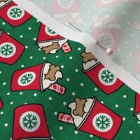 Pup Peppermint treat coffee cups - Christmas Dog Coffee Treats - red cups on green w/polka dots - LAD22