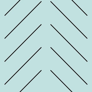 Simple Diagonal Lines - Soft Teal with Black Lines- Large