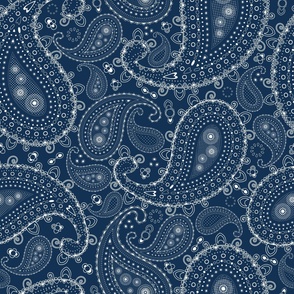 White Paisley on Navy Blue - JUMBO