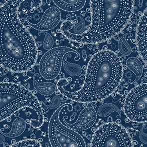 White Paisley on Navy Blue - LARGE