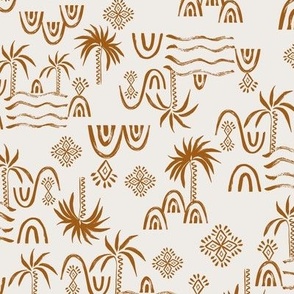 Bohemian Abstract beach landscape in terracotta brown and off-white