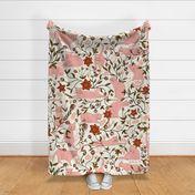 Cats In The Garden - Flower Garden + Pink Cats - LARGE SCALE