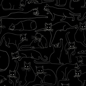 Quirky Cats - Feline Fanatic - Black and White - LARGE SCALE