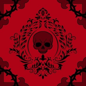 Skull Wreath Cameo Damask red