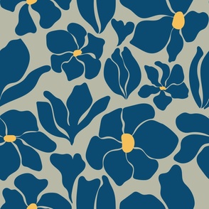 Magnolia Flowers - Matisse Inspired - Teal Blue Green - LARGE