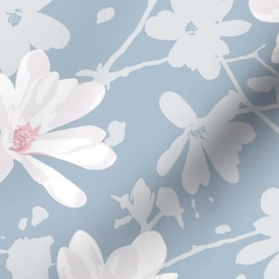(l) magnolia blossoms | soft blue & white | large scale