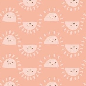 Small - Hello SUNSHINE - blush pink - baby girl nursery - Coral - Rose Pink - Smiling Sun - Smiling Face - Happy Cute Sun